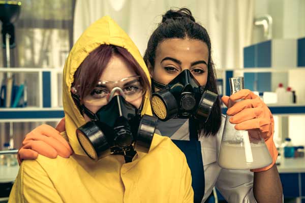 Research scientists working with Laboratory respirators