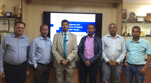 Training Program on General Quality Management Systems organized for trainees from EFMHACA, Ethiopia 3 (Left to Right) Dr. Deepak Bhanot, Mr. Seyoum Wolde Kere, Mr. Manish Ranjan, Mr. Bikila Bayissa Feye, Mr. Awot Gebreegziabher Gebrehiwot and Mr. Kemal Hussien Seid